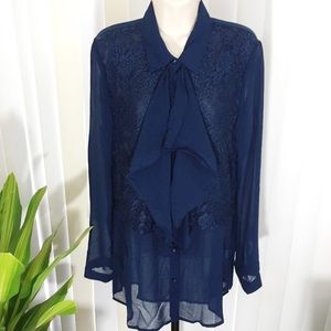 NWT Monoreno Lace Boho Neck Tie Blouse Top Shirt